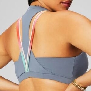 Fabletics Women S Gray Kessler Boost Medium Impact Racerback Sports Bra NWT